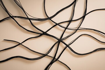 Abstract monochrome image showcasing black lines intertwined against a beige background