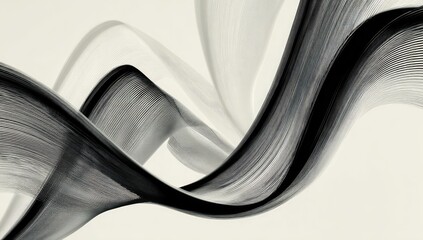 Abstract monochrome artwork of flowing lines and curves on a light-colored background