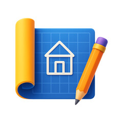 Blueprint with pencil and house design a creative icon on transparent background