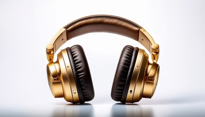Fototapeta premium luxurious gold headphones with leather accents isolated on white background