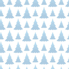 Blue spruce. 3D coniferous plant. Repeating vector pattern. Seamless repeating ornament of conifers. Isolated colorless background. Christmas decorative element. Idea for packaging, wallpaper.