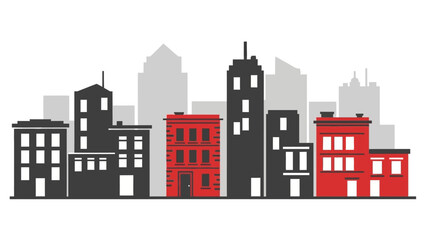 Urban cityscape with colorful buildings in minimalist style