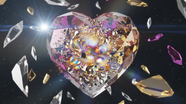 Abstract Heart Shimmers and Transforms With Sparkling Light Effect