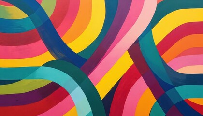 Obraz premium Abstract colorful intersecting stripes create dynamic waves. Bold, lively lines overlap in vibrant hues, forming a playful, modern graphic design. Perfect for backgrounds.