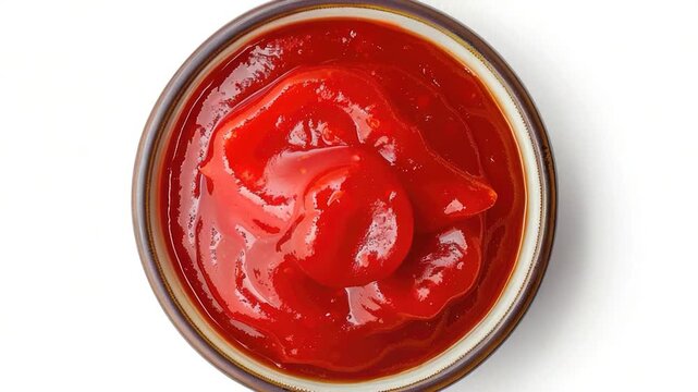 Video A small bowl filled with ketchup sitting on a clean white surface