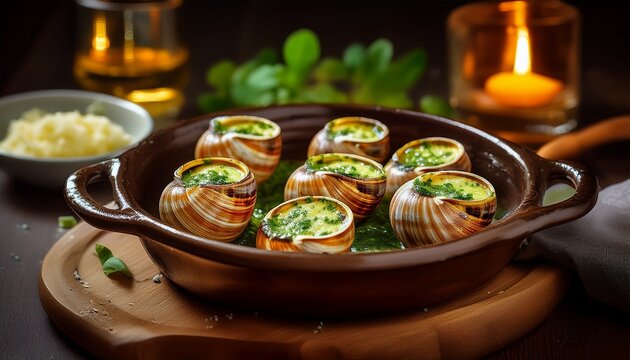 escargots snails with garlic butter generative ai