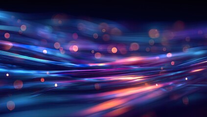 Abstract digital art featuring flowing lines of light with bokeh effects in vibrant colors