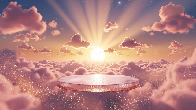 Abstract Platform Displaying in Dreamy Sky Scene With Sunset