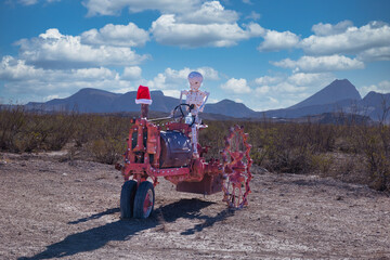 A festive skeleton on a tractor in Terlingua, Texas.