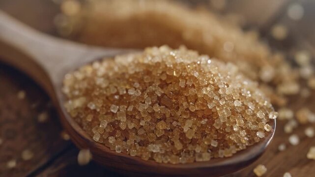 Video A wooden spoon filled with brown sugar sitting on a wooden table