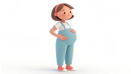 Happy pregnant woman standing with hands on belly