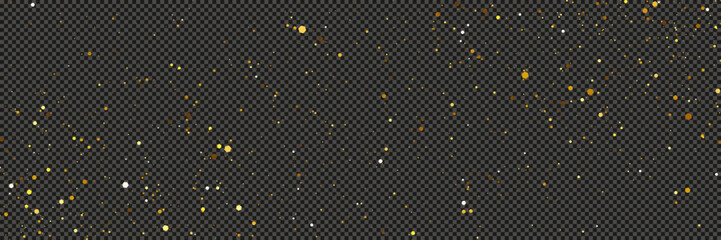Gold glittering dust with stars on transparent backdrop