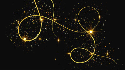 Gold glittering confetti wave and stardust