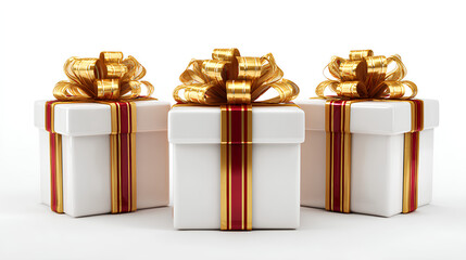 Set of gift box with golden ribbon isolated on white