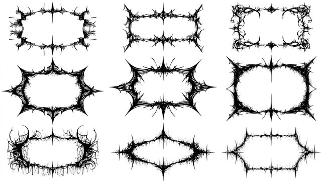 Set of gothic style halloween frames with black spiky outlines Stock Vector