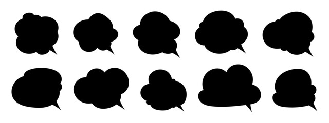 Fototapeta premium Vector speech bubble silhouettes set, black comic chat balloons collection isolated on transparent background. 