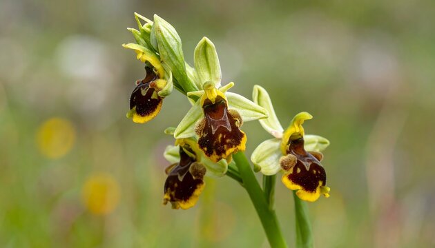 Captivating close-up of the rare Bee Orchid in its natural habitat with soft focus