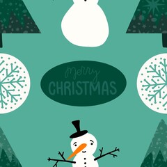 Christmas cartoon ice seamless snowman pattern for wrapping paper and fabrics