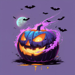 scary halloween pumpkin with bats