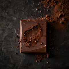 Rich velvety slab of dark chocolate on a textured surface