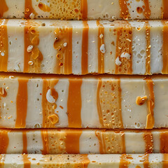 ColbyJack cheese drizzled with caramel syrup in a creative display