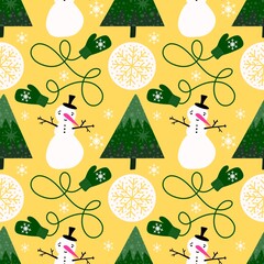 Christmas cartoon ice seamless snowman pattern for wrapping paper and fabrics