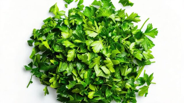 Video A bunch of fresh parsley leaves arranged on a clean white background