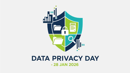 Data privacy day logo with shield and security icons for cyber safety
