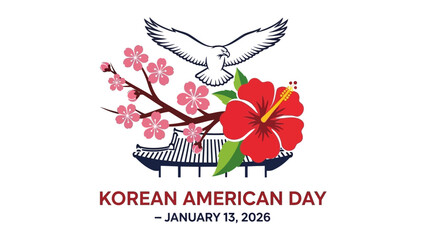 Vibrant Korean American Day celebration with dove and flowers