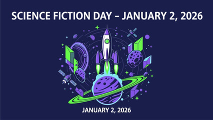 Vibrant space scene celebrating Science Fiction Day on January 2, 2026