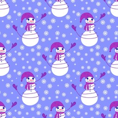 Christmas cartoon ice seamless snowman pattern for wrapping paper and fabrics