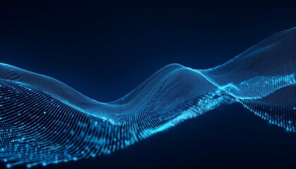 abstract digital wave pattern created with blue dots and lines on a dark background