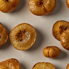 Freshly dried pears arranged beautifully against a neutral background