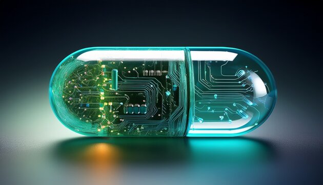 close up a capsule with electric circuit board inside it