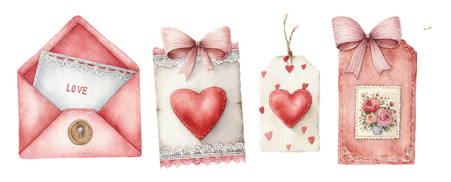 Charming Watercolor Illustration of Hand-Drawn Letter Designs for Cottage Collection