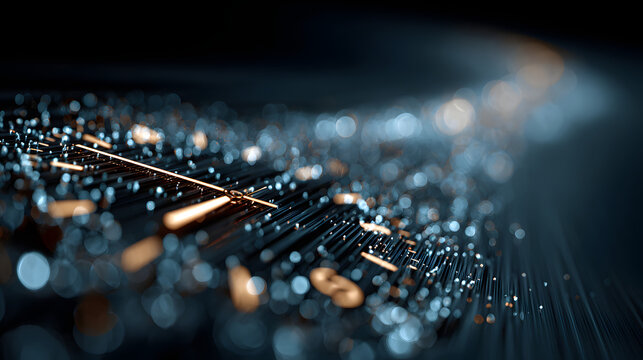 Digital clock hologram showing time against futuristic data stream background with glowing blue technology elements and bokeh light effects. - Powered by Adobe