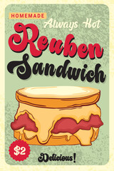 Vintage Retro Reuben Sandwich Advertisement Poster
