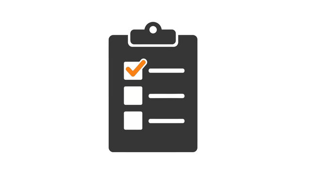 Flat design checklist icon with orange check mark on clipboard - Powered by Adobe