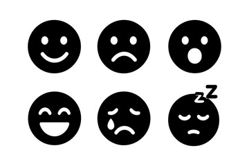 Black silhouette emoji set with various facial expressions and sleeping icon