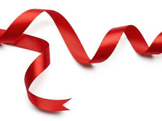 Red satin ribbon curled on white background isolated on transparent background
