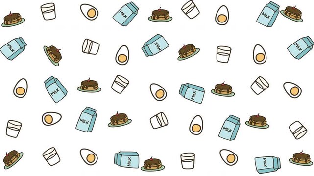 Ideal for food blogs, recipes, or advertising dairy products. Features a variety of dairy items and containers in a pattern.