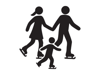 Black silhouette of family ice skating together, isolated on white background. concept of winter activity, outdoor fun, family bonding, sports, icon, design element