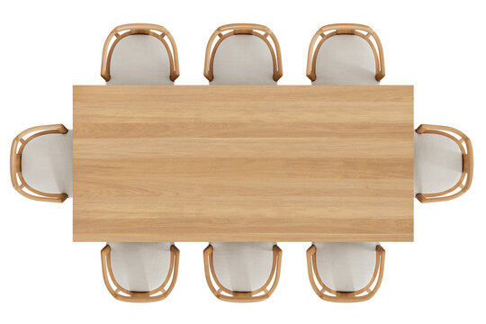 Top view of rectangular oak wood dining table	