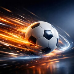 Fototapeta premium Dynamic Soccer Ball with Fiery Motion Energy Trails