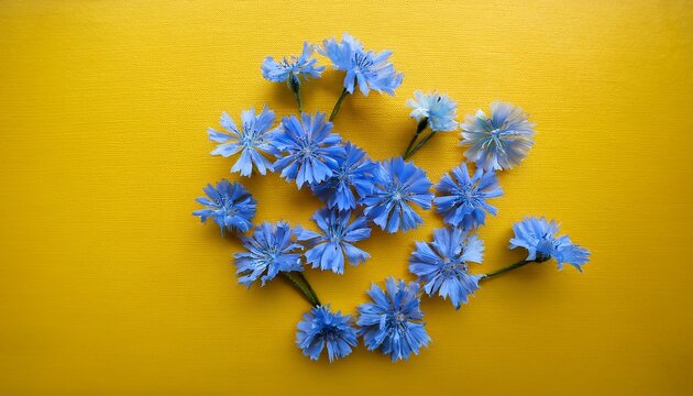 Blue Gipsofila Flowers On Yellow Background Ukrainian Symbol Background Generative Ai