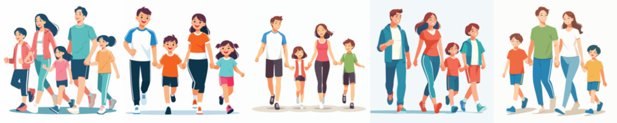 Obraz premium Vector Illustration of a Cute and Happy Family Walking Together