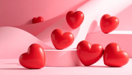 Valentine&rsquo;s Day Advertising Concept with Red Hearts and Romantic Lighting