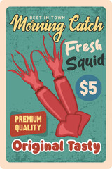 Morning Catch Fresh Squid Vintage Seafood Poster