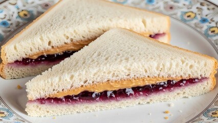 Delicious peanut butter and jelly sandwiches on a plate
