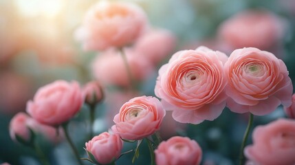 Blooming pink flowers fill the garden as daylight fades. The soft petals stand out against greenery, capturing the essence of spring with delicate beauty and vibrant tones